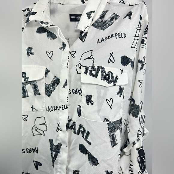 Karl Lagerfeld black and white graphic print button down size S - Picture 3 of 8